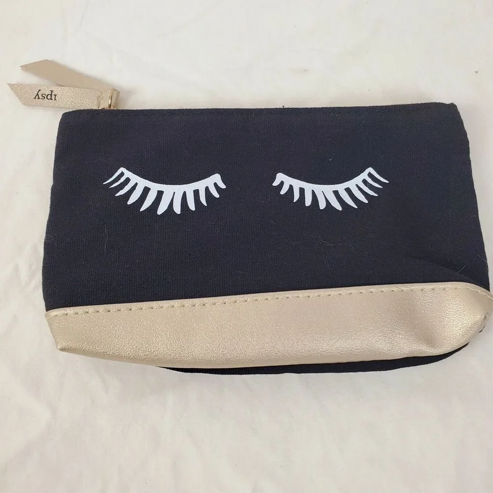 ipsy Makeup Zip‎ Cosmetic Bag Black & Gold Eyelashes